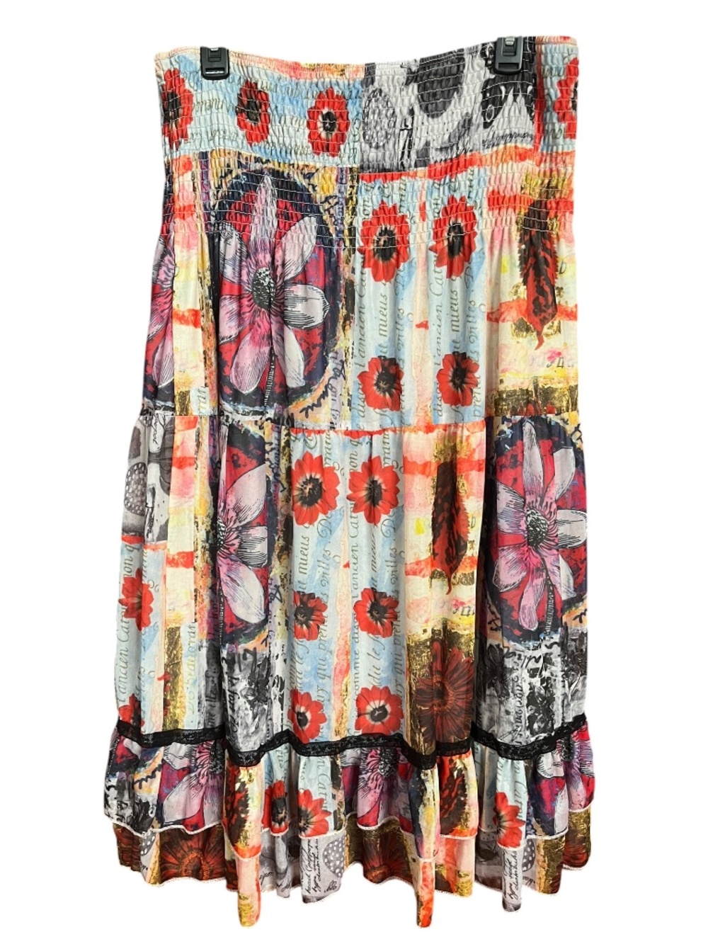 Cirana Colorful Floral Smocked Tube Top Boho Ruffle Hem Midi Dress Size XL